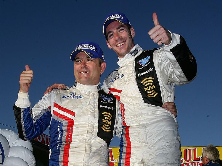 Gil de Ferran (L) and co-driver Simon Pagenaud celebrate winning the Tequila Patron American Le Mans Series at Long Beach on April 18, 2009. (Darrell Ingham/Getty Images) Gil de Ferran (L) and co-driver Simon Pagenaud celebrate winning the Tequila Patron American Le Mans Series at Long Beach on April 18, 2009. (Darrell Ingham/Getty Images)