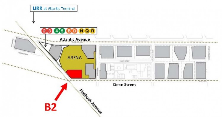  The B2 building will be the first of 19 planned buildings on the Atlantic Yards project, surrounding the Barclays Center. (Forest City Ratner) 
