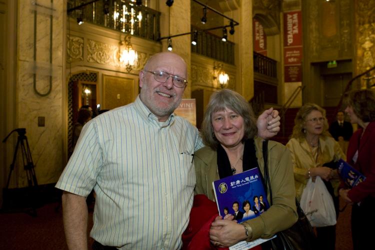 Mr. Barnes, a violinist, and Ms. Dillon found the Divine Performing Arts dance and music complement each other. (Youzhi Ma/The Epoch Times)