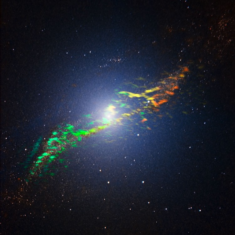This new image of Centaurus A combines ALMA and near-infrared observations of the massive elliptical radio galaxy. (ALMA (ESO/NAOJ/NRAO); ESO/Y. Beletsky)