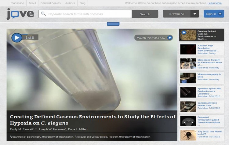 A screenshot of the homepage of the Journal of Visualized Experiments. (The Epoch Times) 