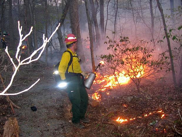 Firefighters conduct a controlled burn to battle wildfires