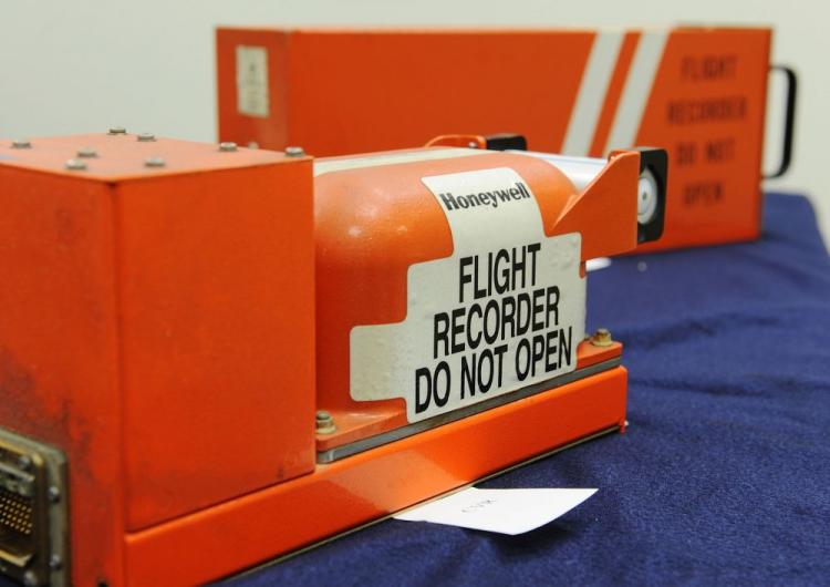 The cockpit voice and flight data recorders from the Northwest Airlines Flight 188 which overflew its destination by 150 miles. (Jonathan Ernst/Getty Images)