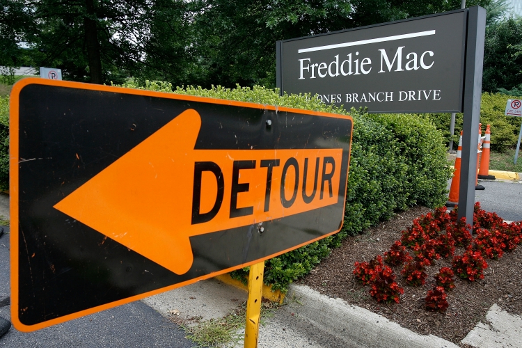 A Freddie Mac sign sits in front of its headquarters July 10, 2008 in McClean, Virginia. A run on IndyMac last week prompted a last minute move by the U.S. Dept. of the Treasury to intervene and place it under the control of FDIC. (Chip Somodevilla/Getty Images)