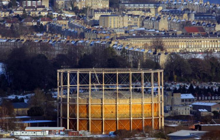 A gasometer is surrounded by houses on January 9 2010, in Bath. Prime Minister Gordon Brown has pledged the UK's gas supplies will not run out during the current cold snap (Matt Cardy/Getty Images)