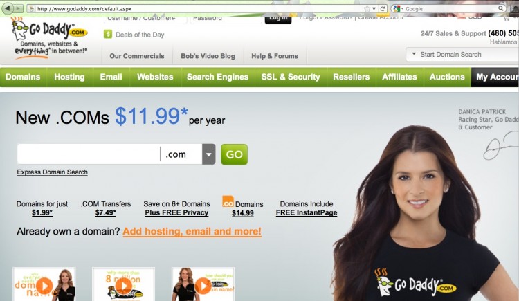 The homepage website of Go Daddy. The Go Daddy Group Inc. has agreed to be bought by a consortium of private equity firms. (Screenshot from GoDaddy.com)