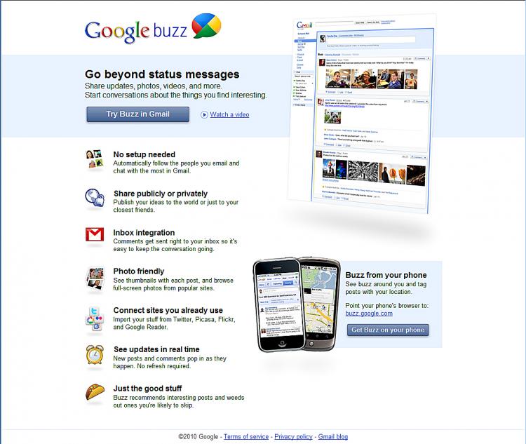 Screenshot of the Google Buzz page (http://www.google.com/buzz)