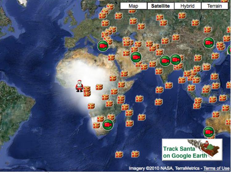 A screenshot of Santa's progress on Google Maps