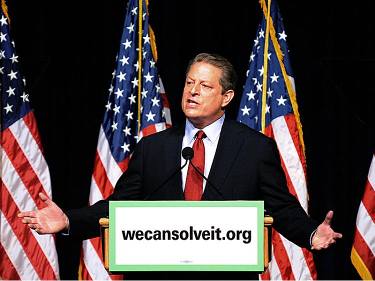Former U.S. Vice President and Nobel Peace Prize winner Al Gore outlines his vision for the future of U.S. energy needs during a speech at the Daughters of the American Revolution Constitution Hall on July 17, 2008 in Washington, DC.   (Tim Sloan/AFP/Getty Images)
