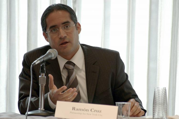 GROWING THE ECONOMY: Ramon Cruz, vice president Partnership for New York City, of explains how a green economy could create millions of new jobs. (Jonathan Weeks/The Epoch Times)