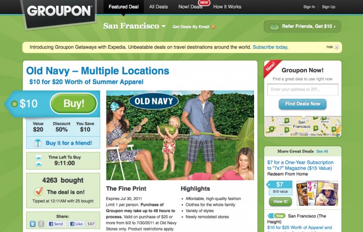 A screenshot of www.groupon.com