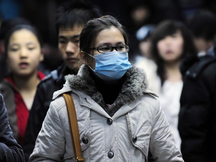 A woman wears a mask in the Beijing subway on December 2, 2009. (Peter Parks/AFP/Getty Images)