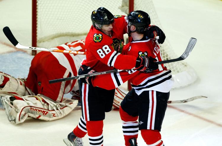 MORE TO COME: Patrick Kane (left) and Jonathan Toews give the Chicago Blackhawks a solid foundation to build on. (Jim Prisching/Getty Images)