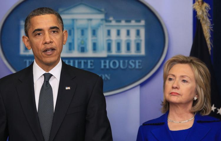 Hillary Clinton (R) and Barack Obama are among the most admired Americans, a recent poll has revealed. (Mark Wilson/Getty Images)