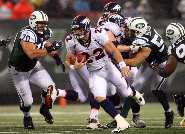 HARD TO TACKLE: Peyton Hillis #22 of the Denver Broncos racked up 129 yards on the highly-touted Jets run defense. (Jim McIsaac/Getty Images)