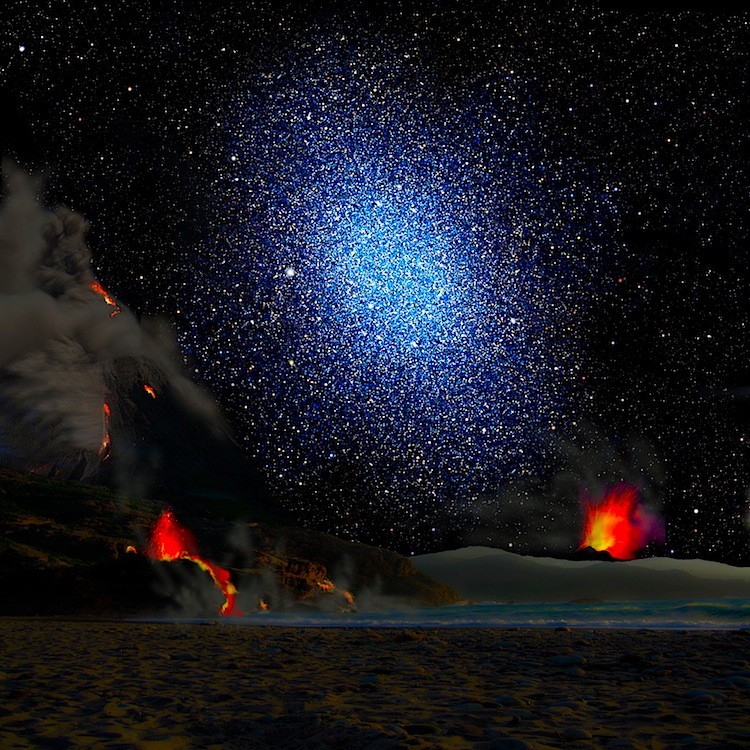 Artist's concept of a dwarf galaxy seen from the surface of a hypothetical exoplanet. (David A. Aguilar)