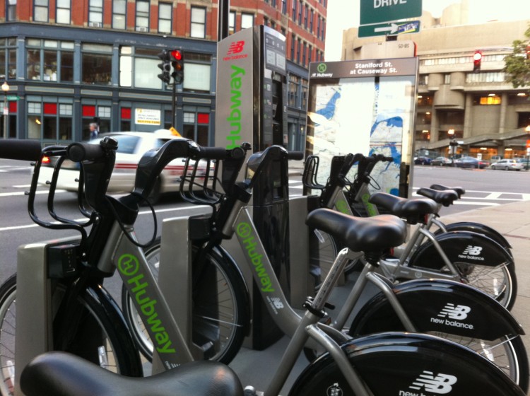 Boston: One of the many Hubway stations located in the city of Boston. The hi-tech solar powered stations allow members to swipe their cards, take a bike and commute to their destinations.  (Steve Gigliotti/Epoch Times)