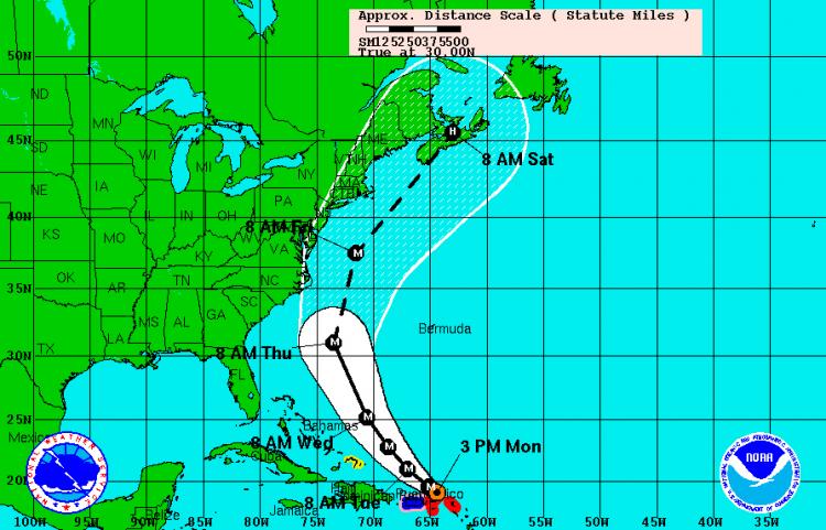 Hurricane Earl is forecast to run almost parallel to the US East Coast, starting with North Carolina. It may reach the Canadian Maritime provinces by Saturday morning. (NOAA)