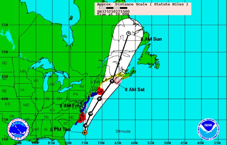 Hurricane Earl's five-day forecast track (NOAA)