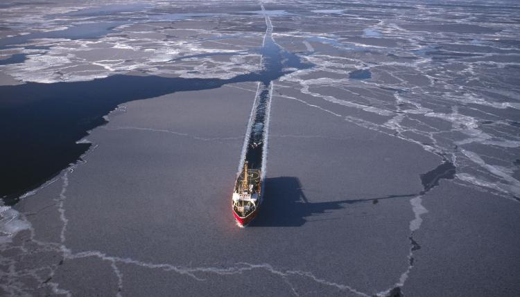 A seismic ship capable of performing as an icebreaker in the Arctic. Proposed seismic testing in Lancaster Sound would include 600 hours of underwater blasts from air guns towed by a German research ship. (iStock Photo)