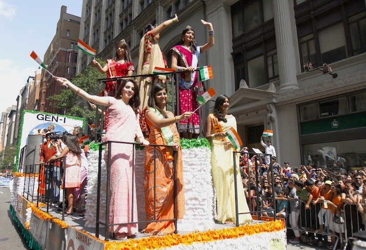 BEAUTY QUEENS: Winners from several beauty pageants floated along Madison Avenue on Sunday in the annual India Day Parade.  (Ivan Pentchoukov/The Epoch Times)