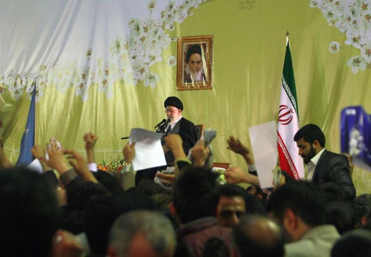 Iran's Supreme leader Ayatollah Ali Khamenei delivers a speech at the shrine of Imam Reza in the city of Mashhad, northeast of Iran, on March 21. In his new year address to the nation Khamenei accused the United States of attempting to provoke a civil war in the Islamic republic. (Maysam Dehghani/AFP/Getty Images )