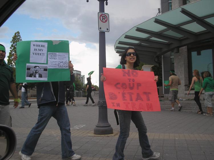 Iranian students at Queen's University protest the June 12 election results in Iran. (Kathy Xu/The Epoch Times)