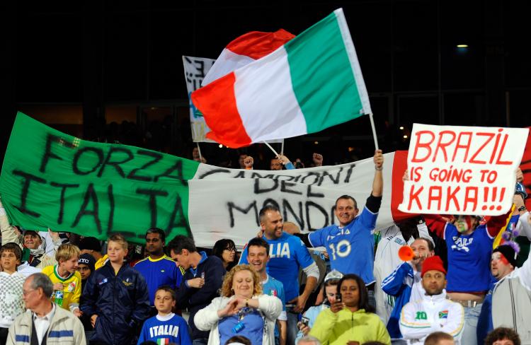 Italy supporters await the start of the FIFA Confederations Cup match between Italy and Brazil played at the Loftus Versfeld stadium on June 21, 2009 in Pretoria, South Africa. (Claudio Villa/Getty Images)