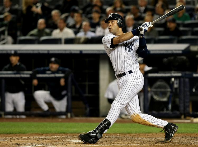 TWO-RUN BLAST: Derek Jeter got the Yankees on the board in the bottom of the third. He went two for two with two RBIs and three runs scored. (Nick Laham/Getty Images)