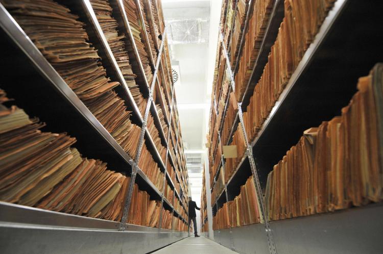 View of hundreds of files in the archives of the former East German secret police, known as the Stasi, in Berlin on June 22.  (John MacDougall/AFP/Getty Images)