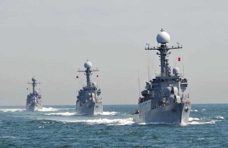South Korean Navy Patrol Combat Corvettes stage an anti-submarine exercise at off the western coast town of Taean on May 27. Russian authorities said that they would not support any sanctions against North Korea unless it received '100 percent proof.'  (Kim Jae-Hwan/Getty Images)