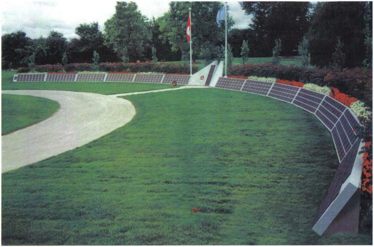 The Korea Veterans National Wall of Remembrance consists of a curved 61-metre polished granite wall containing 516 bronze plaques, one for each Canadian who died in the Korean War. A central bronze feature lists all the Canadian military units that served in the war. (Korean War Veterans Association of Canada)