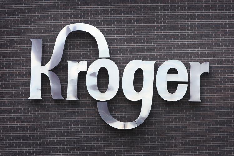 A sign identifies the Kroger Co. corporate headquarters in downtown Cincinnati, Ohio.  Kroger is recalling its Deluxe Chocolate Paradise Ice Cream, a new product that has been sold in Kroger stores in 17 states. (Scott Olson/Getty Images)