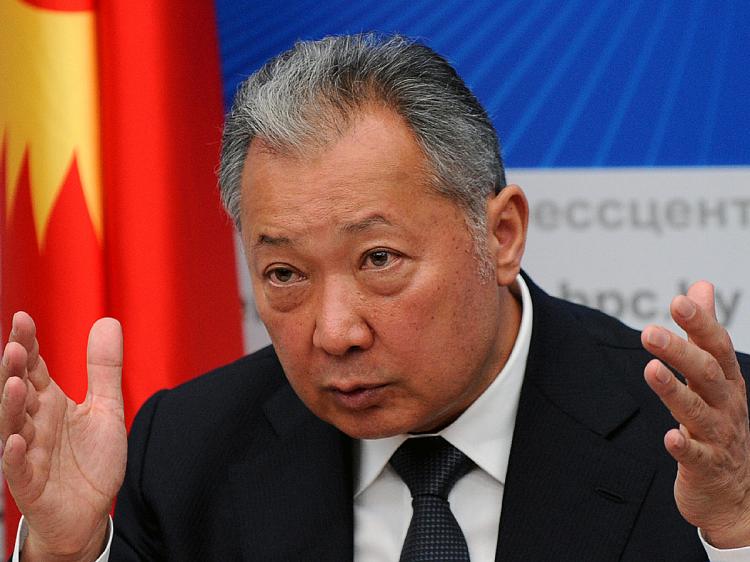 Ousted president of Kyrgyzstan Kurmanbek Bakiyev gestures during his press conference in Minsk on April 23. Bakiyev, who has taken refuge in Belarus, softened his defiance by admitting he would not be able to return to his country as head of state. (Viktor Drachev/AFP/Getty Images)