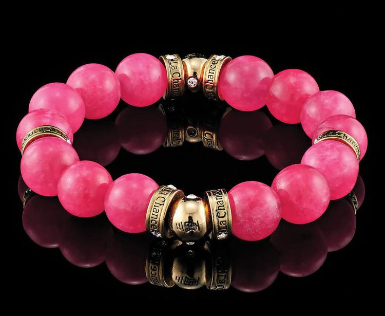 Fortune beads are stylish, dyed stones in bright pink, fluorescent yellow, rose and crisp white, making the collection easy to wear with any outfit (La Chance)