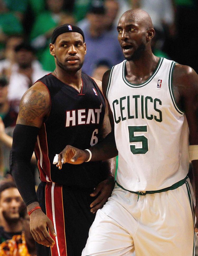 LeBron James, now in a Miami Heat jersey, renews his old rivalry with Kevin Garnett and the Boston Celtics. (Jim Rogash/Getty Images)