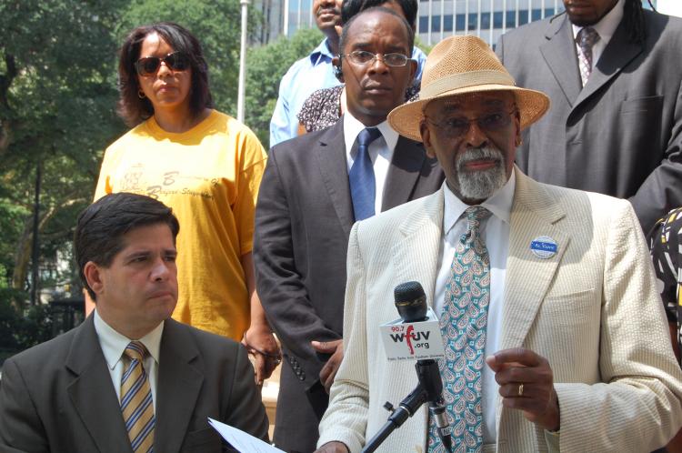 Council Member Al Vann announces the introduction of water lien reform legislation. (Dor Levinter/The Epoch Times)