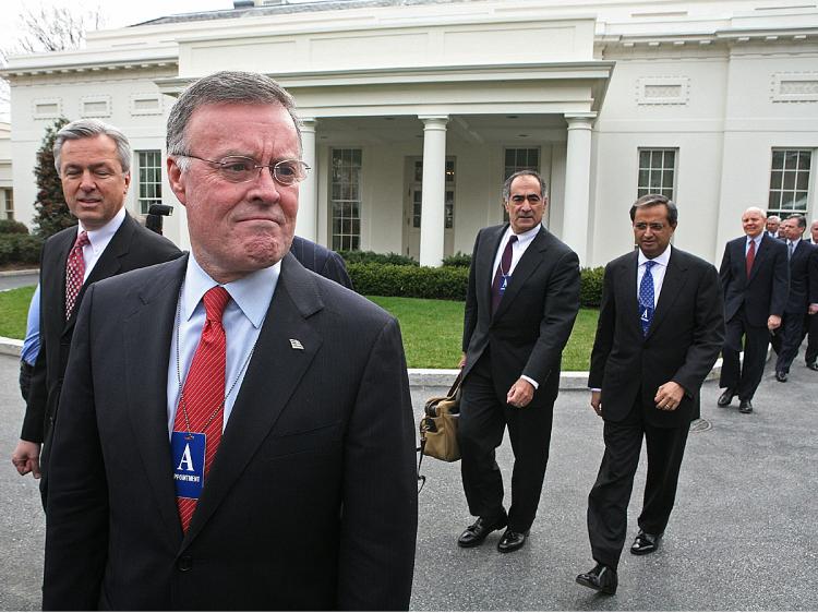 Kenneth D. Lewis, Chairman, CEO, and President of Bank of America other major bank CEOs leave the White House after a meeting with Pres. Obama, March 27, 2009. (Mark Wilson/Getty Images)