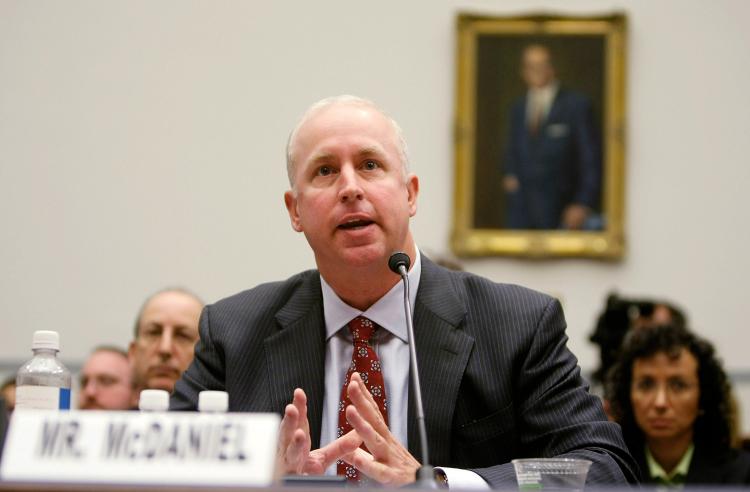 Raymond McDaniel, chairman and CEO of Moody's Corporation, testifies during a hearing before the House Oversight and Government Reform Committee on Capitol Hill October 22, 2008 in Washington, DC. (Alex Wong/Getty Images)