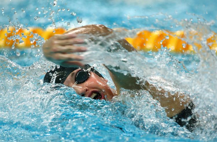 Melanie Nocher of Ireland competes in the Women's 200m Freestyle Heat 2 held at the National Aquatics Center on Day 3 of the Beijing 2008 Olympic Games on August 11, 2008 in Beijing, China. (Mike Hewitt/Getty Images)