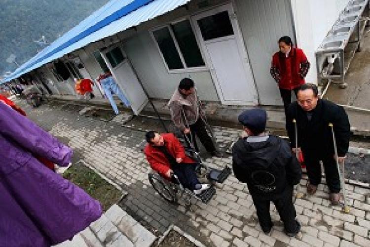 Sichuan earthquake victims dwell in mobile homes such as these. (Getty Image)