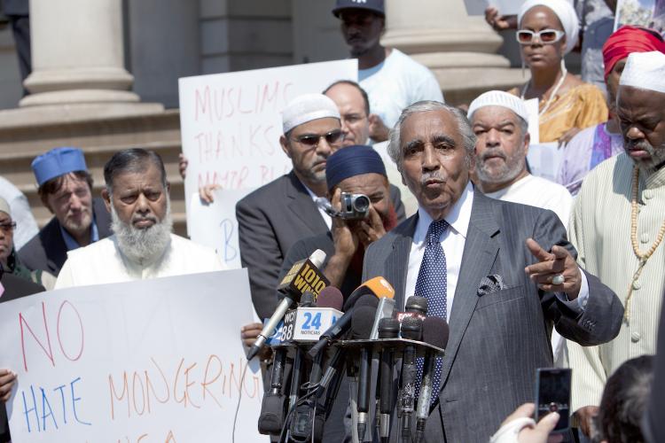 FREEDOM OF RELIGION: U.S. Rep. Charles Rangel (D-N.Y.) joined a rally on the steps of City Hall on Wednesday in support of the construction of Park51, citing Muslims' right to practice their faith as a freedom guaranteed in the U.S. Constitution. (The Epoch Times)