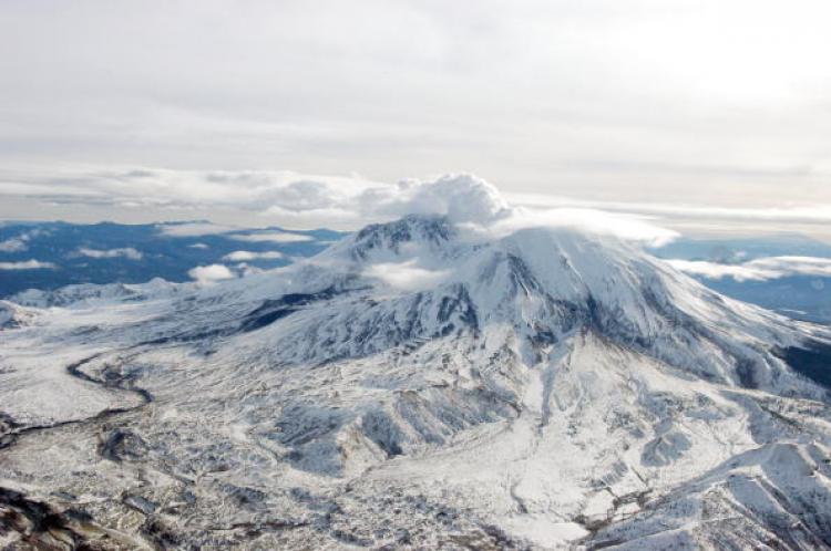 Mount St. Helens, as viewed from the roof of the Cascades Volcano Observatory in 2006. The 30th anniversary of the most massive landslide in US history, a falling flank of Mount St. Helens, is May 18, 2010. (Steve Schillling/The U.S. Geological Survey via Getty Images)
