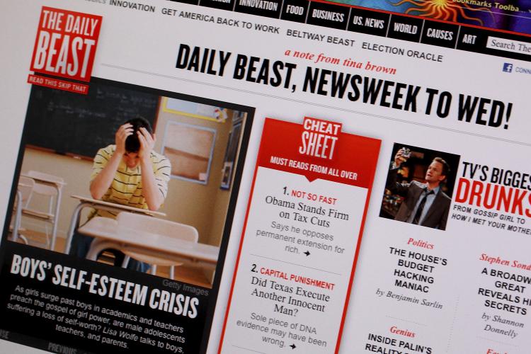 Newsweek merger: The Daily Beast web site is displayed on a computer screen on November 12, 2010 in Miami, Florida. It was announced today that the The Daily Beast and Newsweek will merge.  (Joe Raedle/Getty Images)