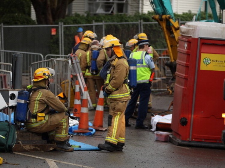 Emergency services work at the scene of a fatal explosion in the Auckland suburb of Onehunga on June 4, in Auckland, New Zealand. (Phil Walter/Getty Images)