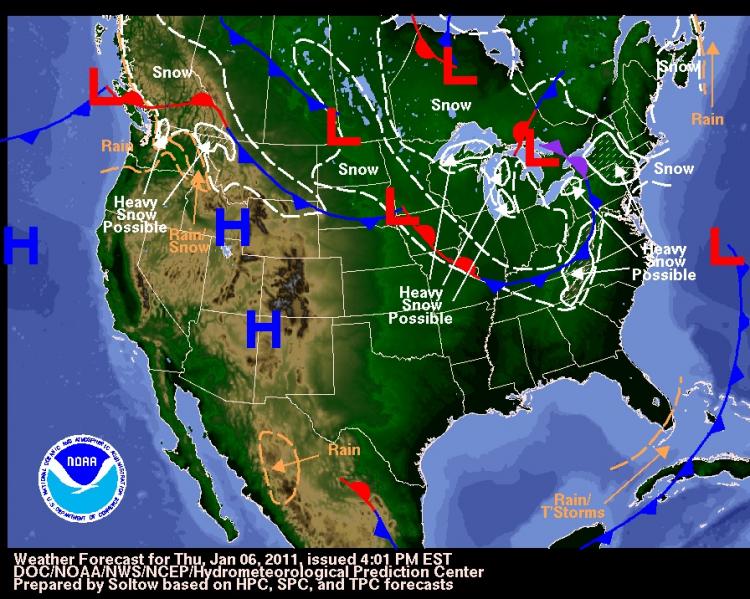 Weather forecast issued on Jan. 6 showing Possible heavy snow fall for the East Cost.  (Courtesy of noaa.gov)