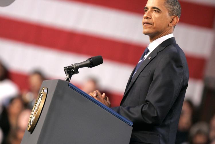 President Barack Obama speaks to a group September 8, 2010 at Cuyahoga Community College West Campus in Parma, Ohio. (J.D. Pooley/Getty Images)