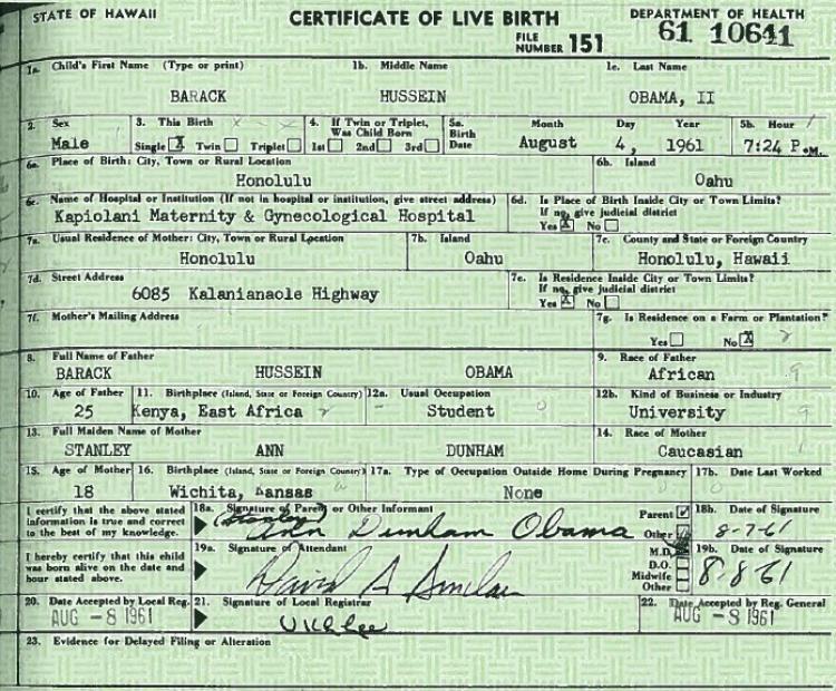 President Barack Obama's long form birth certificate. (The White House)