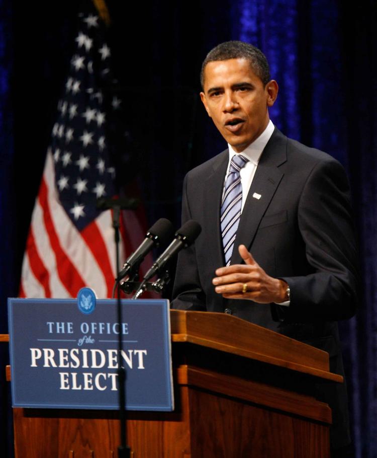 BUILDING SUPPORT: President-elect Barack Obama speaks on the economy at George Mason University on Thursday in Fairfax, Virginia.  (Alex Wong/Getty Images)