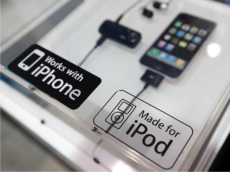 Accessories made for iPod and iPhones are displayed in the iLuv booth at the 2010 International Consumer Electronics Show at the Las Vegas Convention Center January 6, 2010 in Las Vegas, Nevada. (Justin Sullivan/Getty Images)